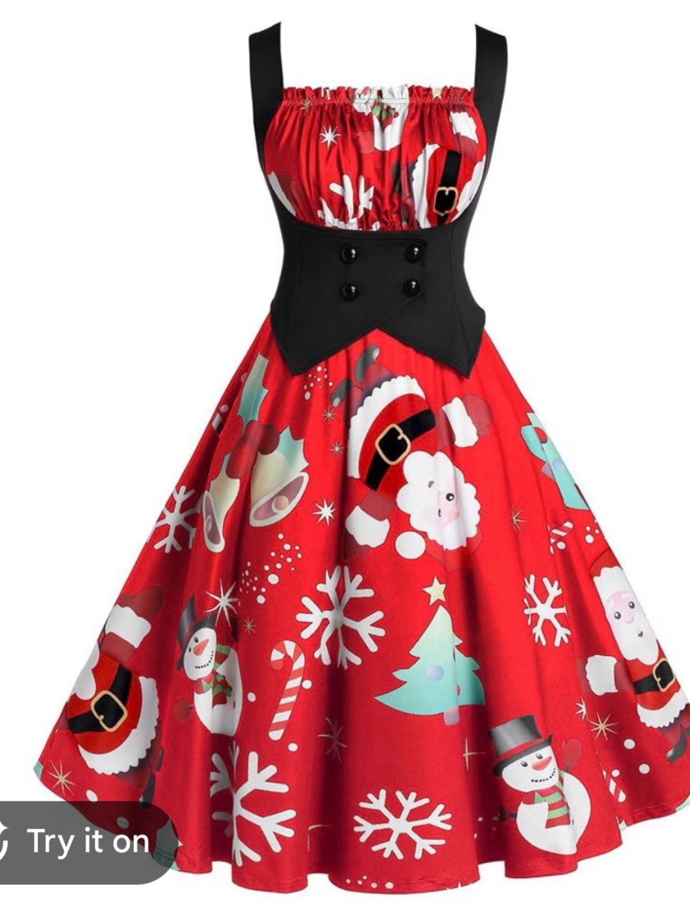 Holiday Red Christmas Print Fit & Flare Dress Black Waist Detail Size 16 NEW